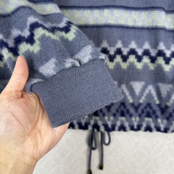 Vtg Aztec Pullover Jacket Womens Medium Blue Green Tribal Southwest Cozy Fuzzy - Picture 4 of 11